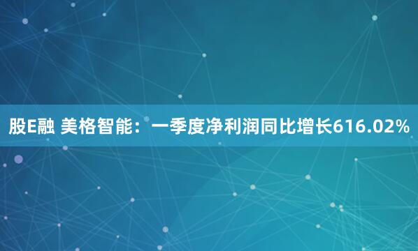 股E融 美格智能：一季度净利润同比增长616.02%