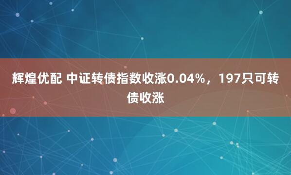 辉煌优配 中证转债指数收涨0.04%，197只可转债收涨
