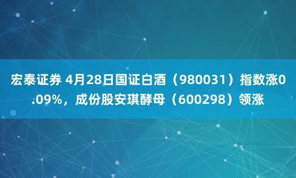 宏泰证券 4月28日国证白酒（980031）指数涨0.09%，成份股安琪酵母（600298）领涨